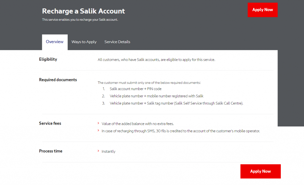 Salik Balance Check step two